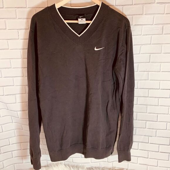 Nike Grey/White Trim V-Neck Golf Sweater Sz L - Picture 1 of 5